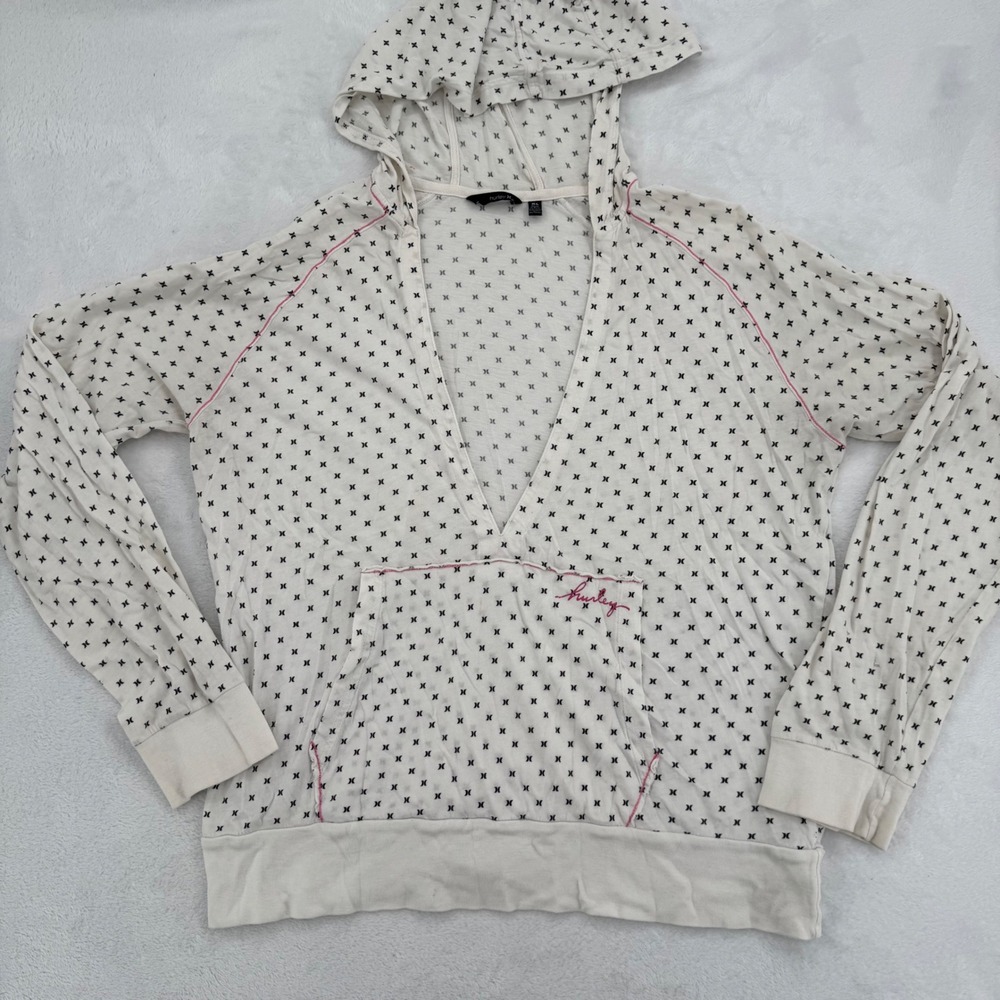 Vintage Y2K Hurley Lightweight Hoodie Pullover Size XL All Over Mini Logo Print